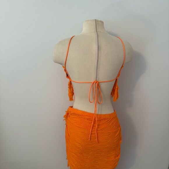 Shein Orange Crinkled Crochet Fringe Two-Piece Skirt Set Size Small - Picture 8 of 10